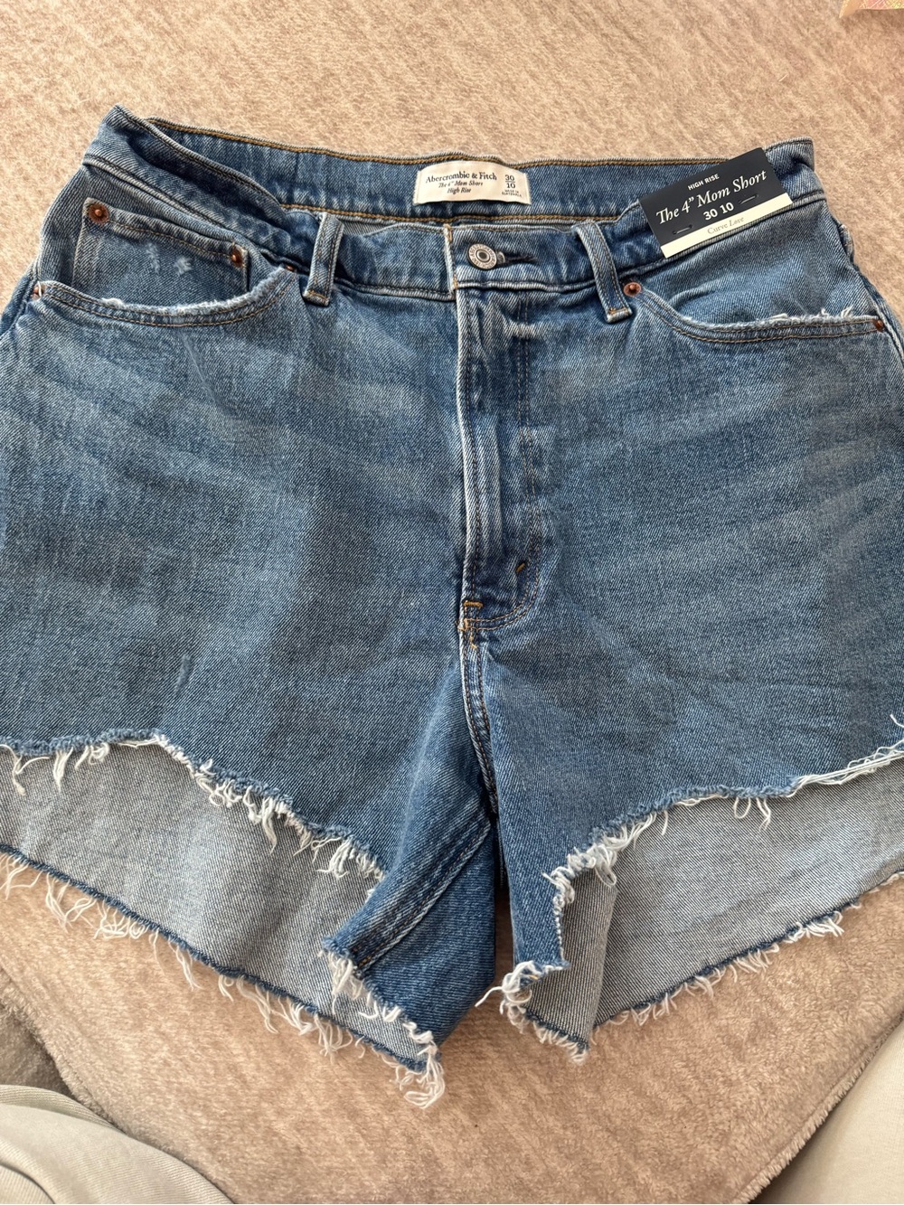 Abercrombie & Fitch Distressed Blue Denim Mom Shorts